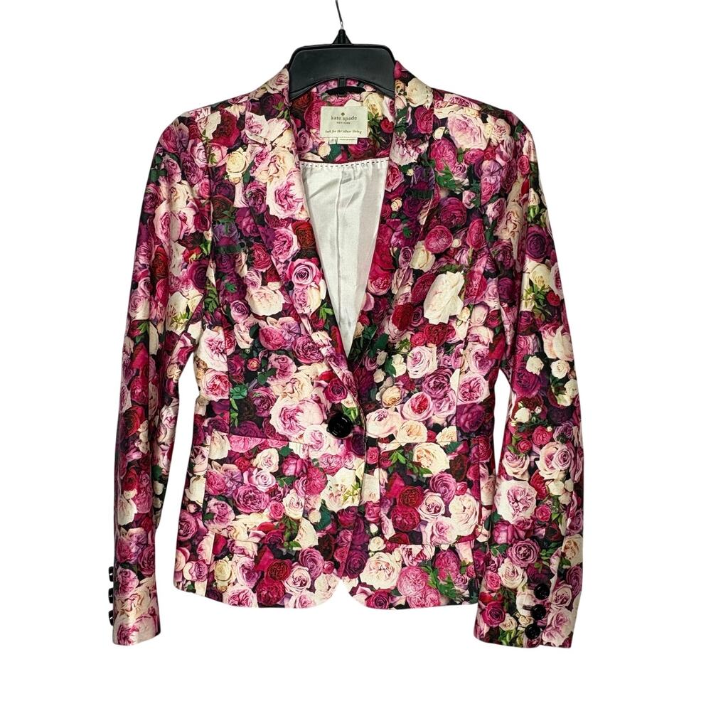Kate Spade Millie Silk Blend Floral Pink Rose Preppy Girly Jacket Blazer Size 2